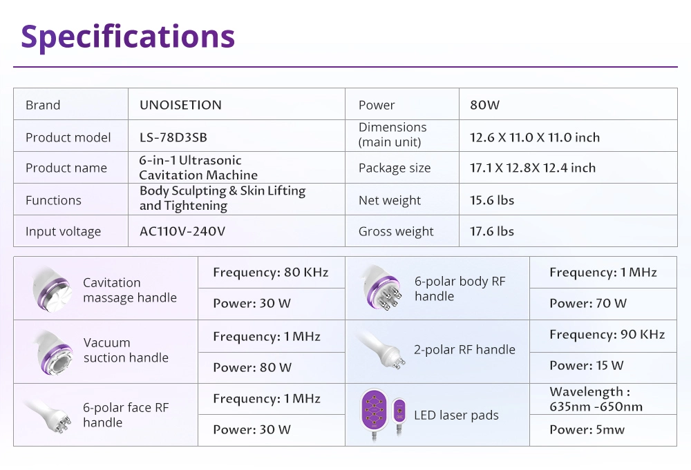 80k ultrasonic cavitation machine product parameters